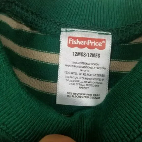 4/$25 Fisher Price Baby 2Pc Overalls Outfit Denim Jeans  Long Sleeve Shirt 12mo - Picture 11 of 12